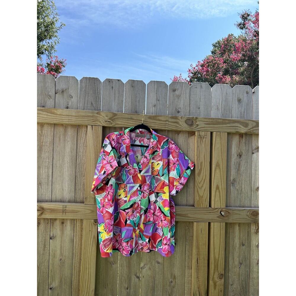VTG Liz Baker Sport Button Down Summer Size 24W Short‎ Sleeve Floral Hawaiian